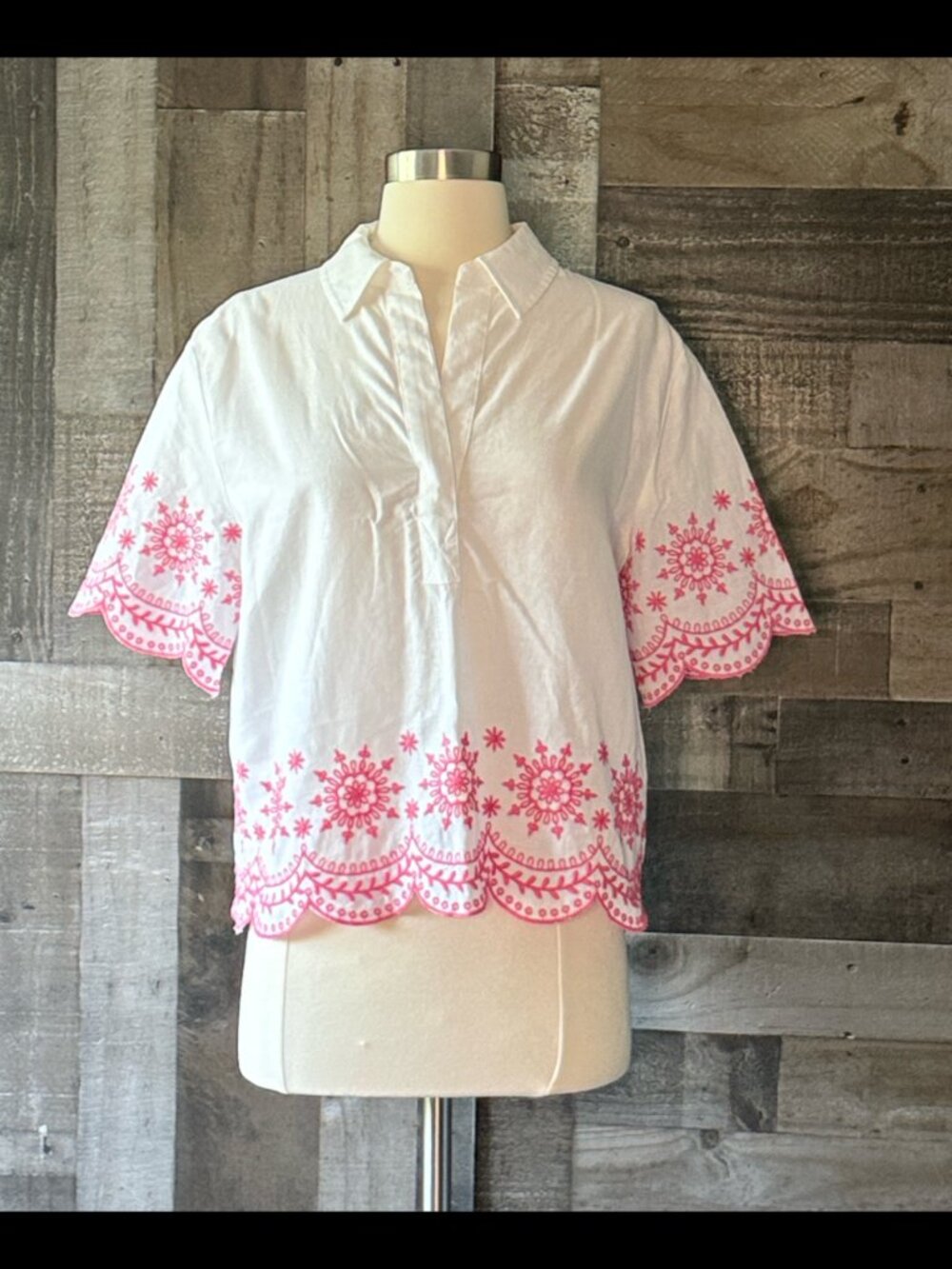 NWT! Talbots tunic top small pink embroidery linen summer vacation resortwear